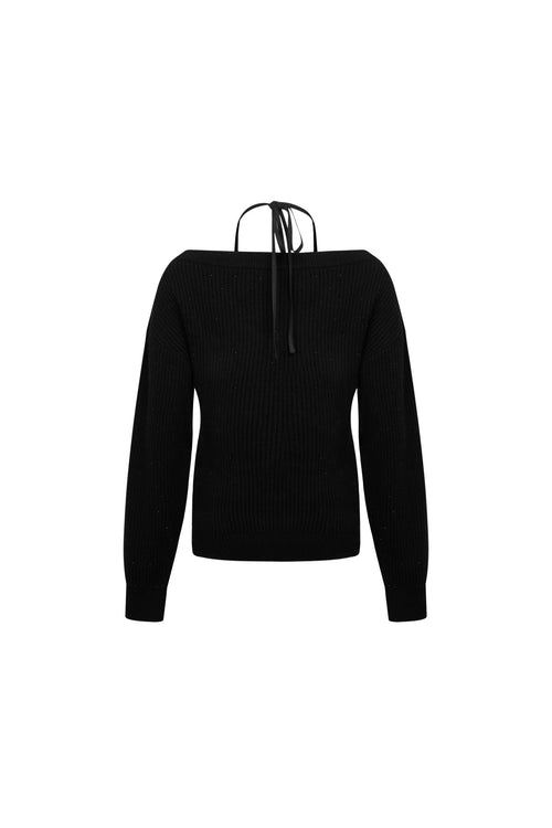 Black Faux Two - piece Rhinestone Knit Cardigan - ANN ANDELMAN