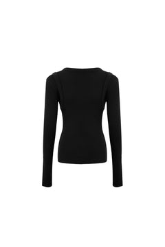 Black Faux Two - piece Slim - fit Knit Top - ANN ANDELMAN