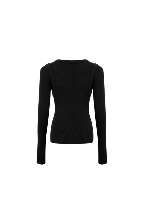 Black Faux Two - piece Slim - fit Knit Top - ANN ANDELMAN