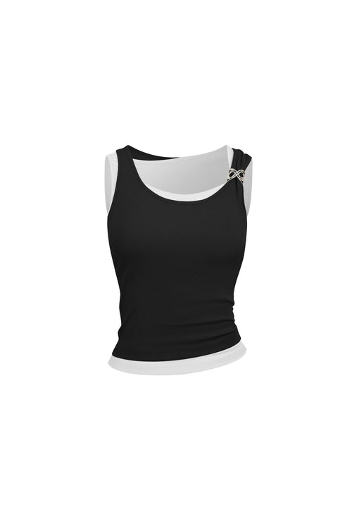 Black Faux Two - piece Vest with Metallic Details - ANN ANDELMAN