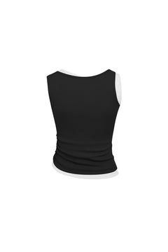 Black Faux Two - piece Vest with Metallic Details - ANN ANDELMAN