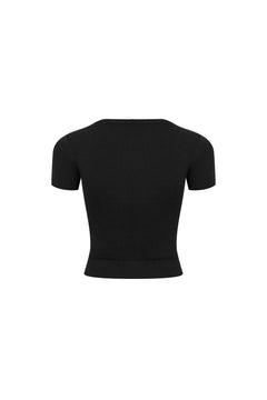 Black Fitted Knit Top - ANN ANDELMAN