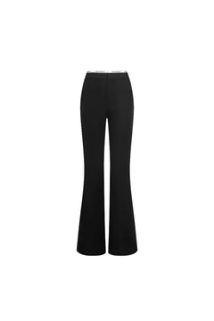 Black Flared Trousers with Waistband Detail - ANN ANDELMAN