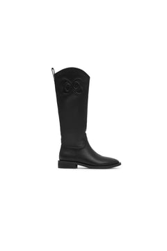Black Flat Leather Riding Boots - ANN ANDELMAN
