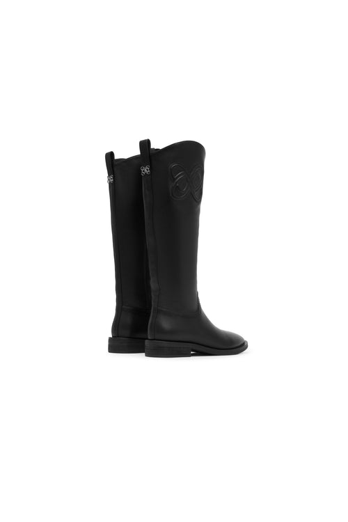 Black Flat Leather Riding Boots - ANN ANDELMAN