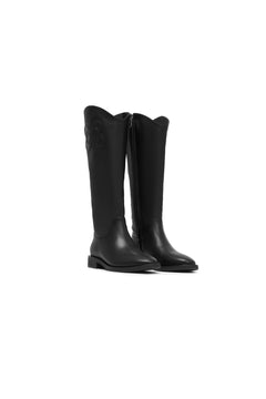 Black Flat Leather Riding Boots - ANN ANDELMAN