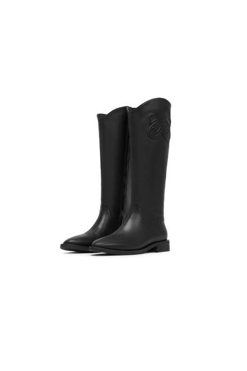 Black Flat Leather Riding Boots - ANN ANDELMAN