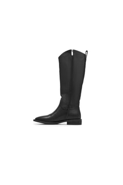 Black Flat Leather Riding Boots - ANN ANDELMAN