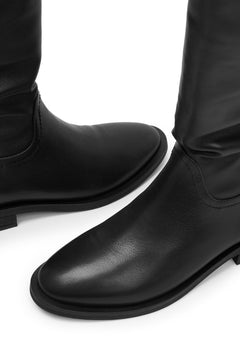 Black Flat Leather Riding Boots - ANN ANDELMAN