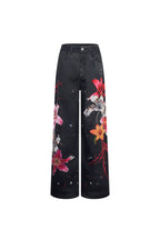 Black Floral Wide - leg Jeans - ANN ANDELMAN
