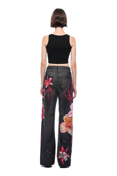 Black Floral Wide - leg Jeans - ANN ANDELMAN