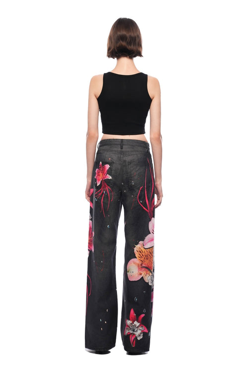 Black Floral Wide - leg Jeans - ANN ANDELMAN