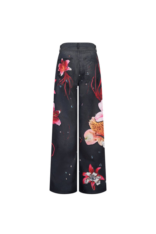 Black Floral Wide - leg Jeans - ANN ANDELMAN
