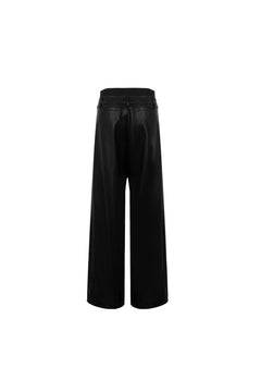 Black Fused Double - waist Leather Pants - ANN ANDELMAN