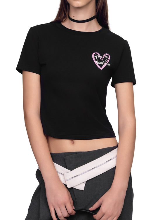 Black Graffiti Heart Slim Fit T-Shirt - ANN ANDELMAN