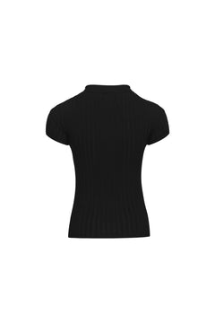 Black Half - open Chest Knitted Vest Top - ANN ANDELMAN