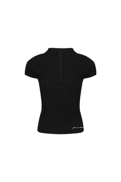 Black Half - open Chest Knitted Vest Top - ANN ANDELMAN