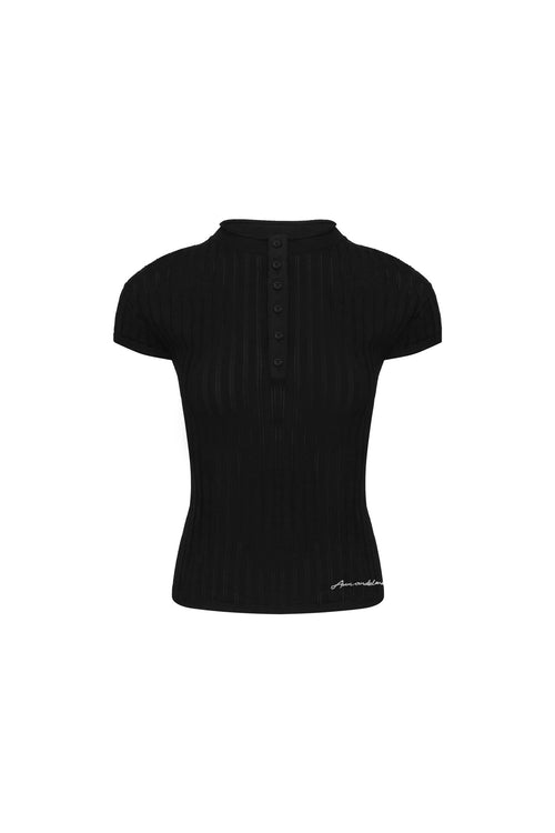 Black Half - open Chest Knitted Vest Top - ANN ANDELMAN