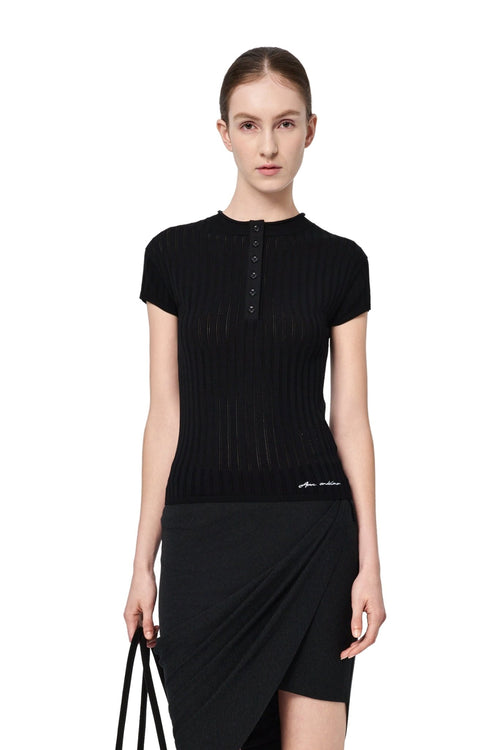 Black Half-open Chest Knitted Vest Top - ANN ANDELMAN