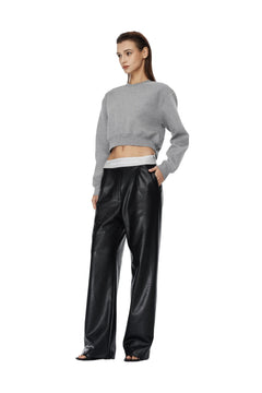 Black High - waisted Matte Leather Wide - leg Trousers - ANN ANDELMAN