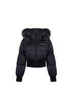 Black Hooded Down Jacket With Detachable Fur Collar - ANN ANDELMAN