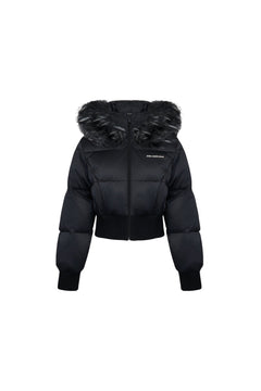 Black Hooded Down Jacket With Detachable Fur Collar - ANN ANDELMAN
