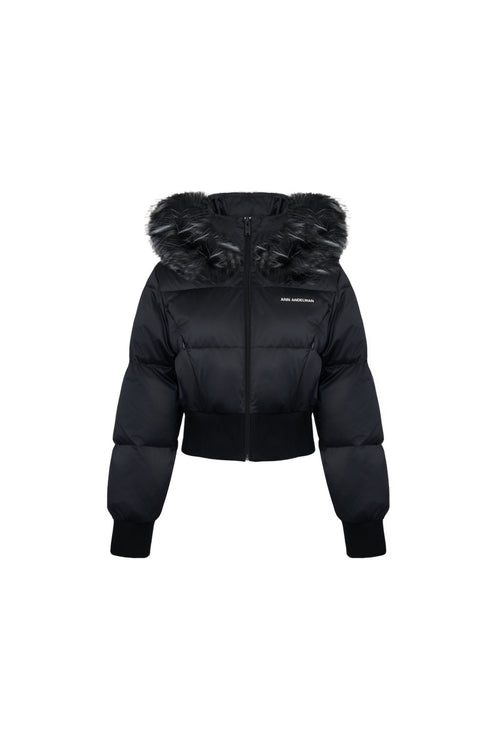 Black Hooded Down Jacket With Detachable Fur Collar - ANN ANDELMAN