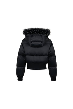 Black Hooded Down Jacket With Detachable Fur Collar - ANN ANDELMAN
