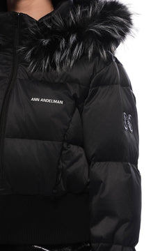 Black Hooded Down Jacket With Detachable Fur Collar - ANN ANDELMAN