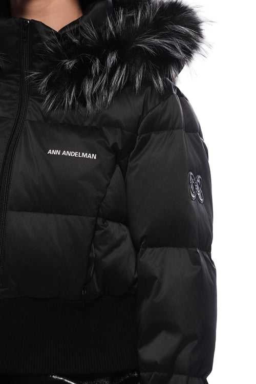 Black Hooded Down Jacket With Detachable Fur Collar - ANN ANDELMAN
