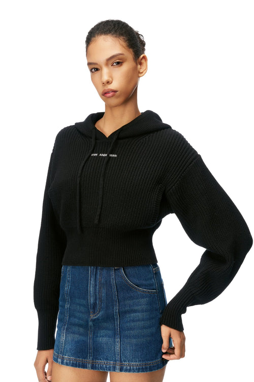 Black Hooded Sweater - ANN ANDELMAN
