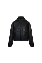 Black Hooded Zip - up Faux Leather Jacket - ANN ANDELMAN