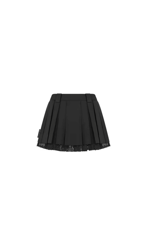 Black Lace Suit Double Pleated Skirt - ANN ANDELMAN