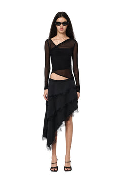 Black Lace-trimmed Long Skirt - ANN ANDELMAN