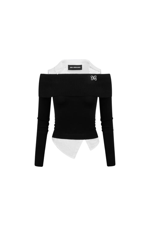 Black Lapel Panel Shirt - ANN ANDELMAN