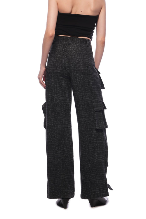 Black Laser - cut Washed Multi - pocket Cargo Jeans - ANN ANDELMAN