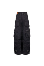 Black Laser - cut Washed Multi - pocket Cargo Jeans - ANN ANDELMAN