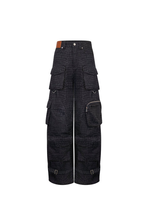 Black Laser - cut Washed Multi - pocket Cargo Jeans - ANN ANDELMAN