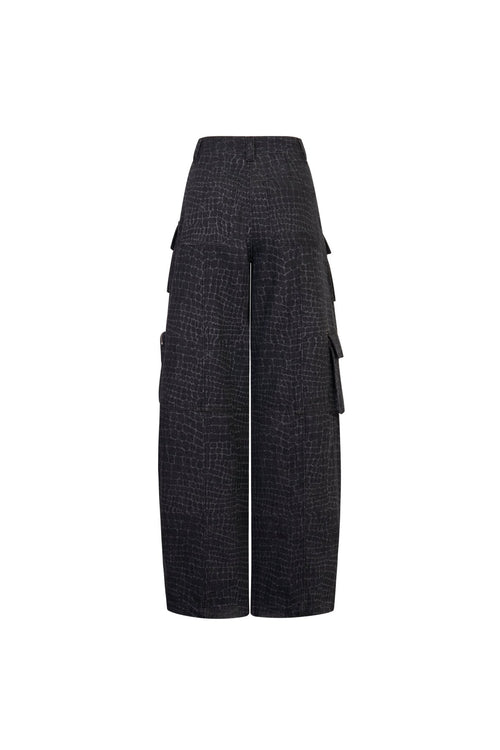 Black Laser - cut Washed Multi - pocket Cargo Jeans - ANN ANDELMAN