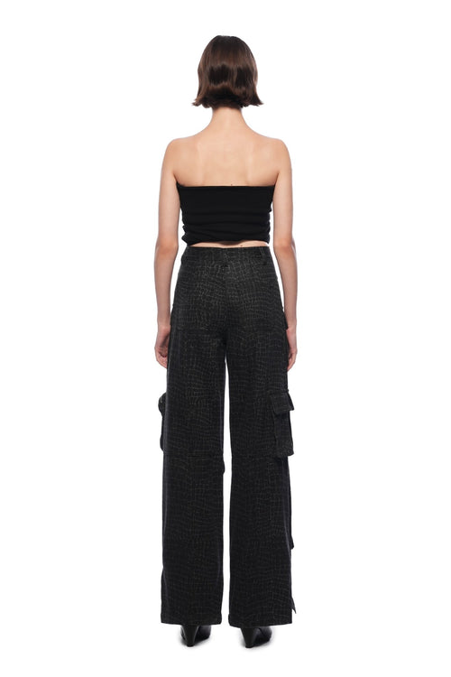 Black Laser - cut Washed Multi - pocket Cargo Jeans - ANN ANDELMAN