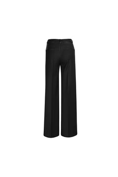 Black Leather - accented Waist Trouser - ANN ANDELMAN