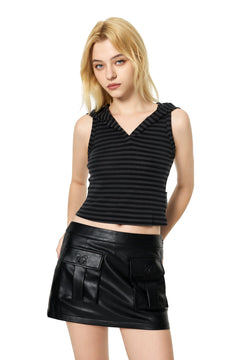 Black Leather Cargo Skirt With Large Pockets - ANN ANDELMAN
