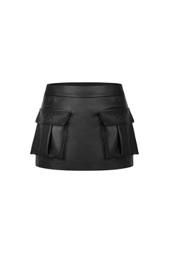Black Leather Cargo Skirt With Large Pockets - ANN ANDELMAN