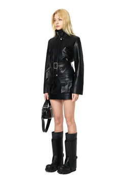 Black Leather Cargo Skirt With Large Pockets - ANN ANDELMAN