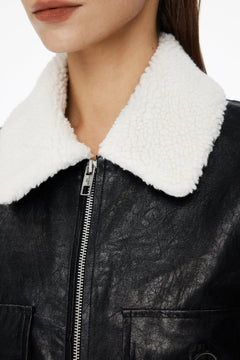 Black Leather Coat with a Fur Collar - ANN ANDELMAN