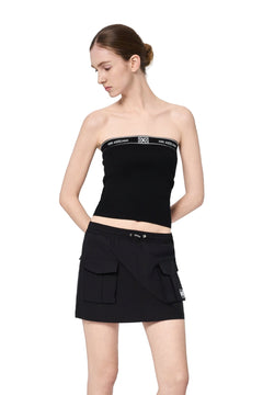 Black Letter Ribbon Knit Bandeau Top - ANN ANDELMAN