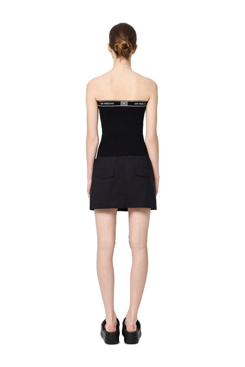 Black Letter Ribbon Knit Bandeau Top - ANN ANDELMAN