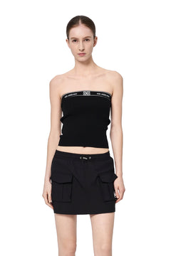 Black Letter Ribbon Knit Bandeau Top - ANN ANDELMAN