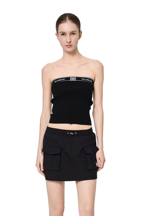 Black Letter Ribbon Knit Bandeau Top - ANN ANDELMAN
