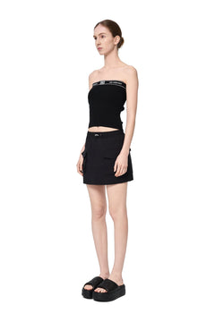 Black Letter Ribbon Knit Bandeau Top - ANN ANDELMAN